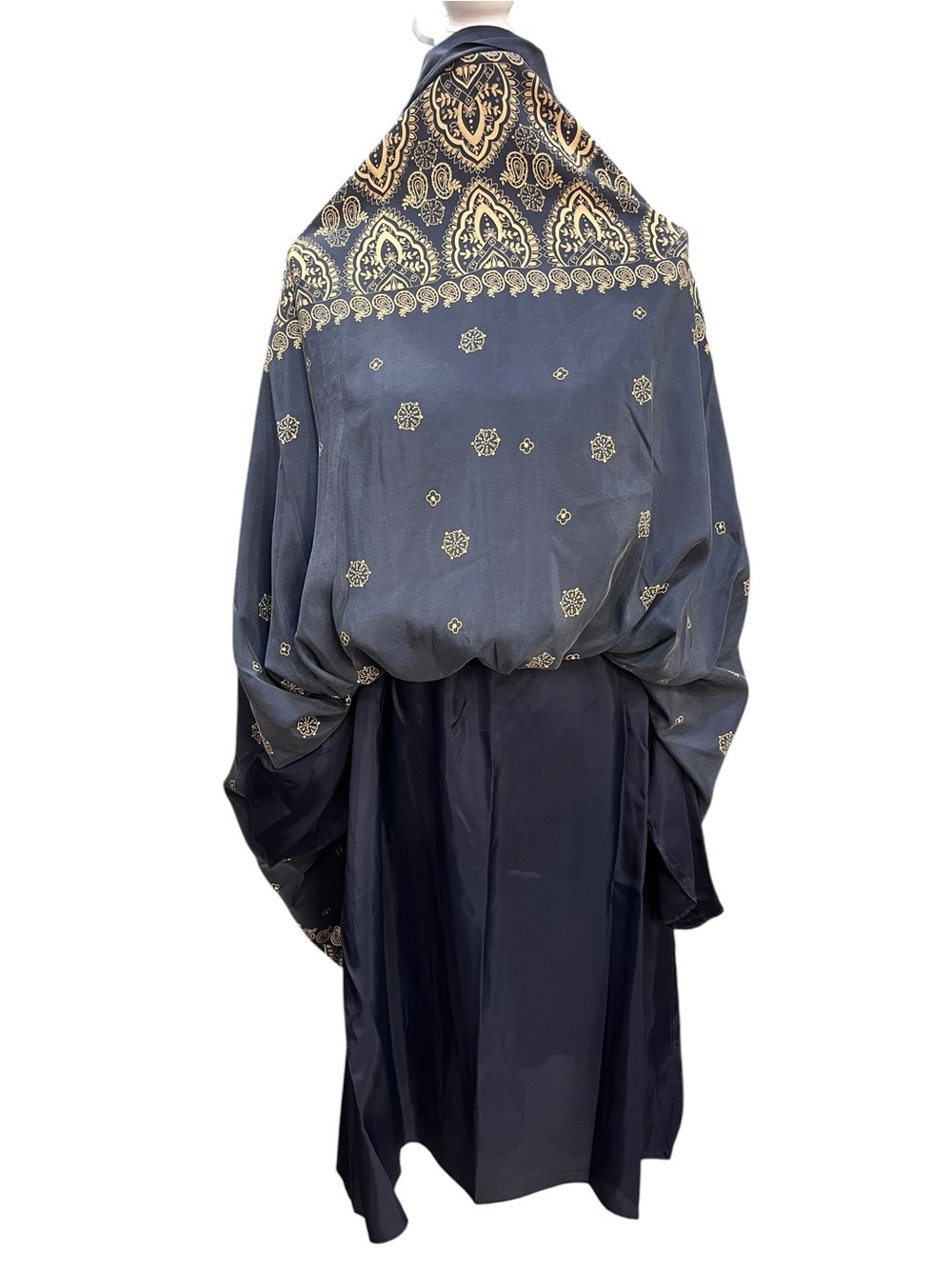 Banana Republic 100% Silk Navy Gold Border Print Belted Dress Size 10 NWT - Picture 8 of 10